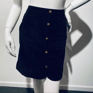 Cute Black Corduroy A-Line Skirt W/Copper Snaps L